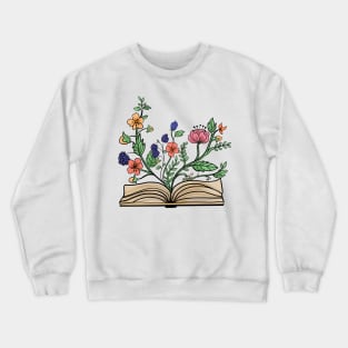 Hand Draw Flowers Growing From Book Crewneck Sweatshirt